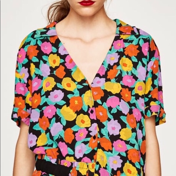 Zara Tops - Zara Open Neck Printed Shirt